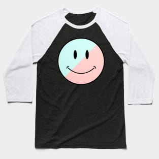 pink and blue split classic Smiley Face Black Outline Baseball T-Shirt